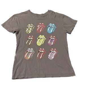 👅The Rolling Stones Women’s T-Shirt - Gray with Colorful Tongue Graphics Size XS